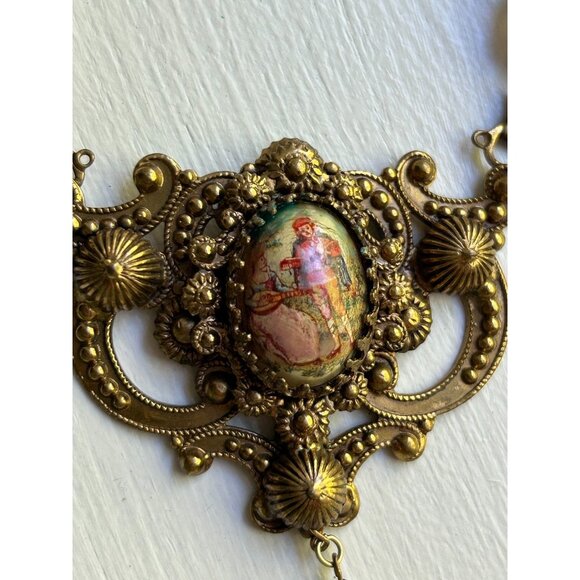 Vintage Rare KARU Fifth Avenue Hand Painted Edwardian Style Lavalier Necklace - Picture 8 of 11